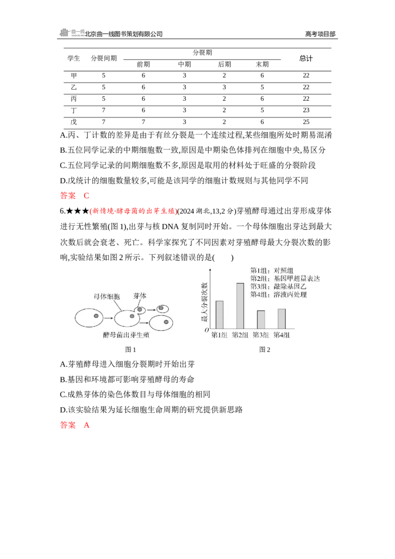 《1_精练册Word-第6章　细胞的生命历程_2026版教学资源包_202653高考总复习A版_山东版_2026版.山东版.选考总复习.生物.5·3A版_第1部分分子与细胞_第6章细胞的生命历程_5_习题WORD》第3页预览