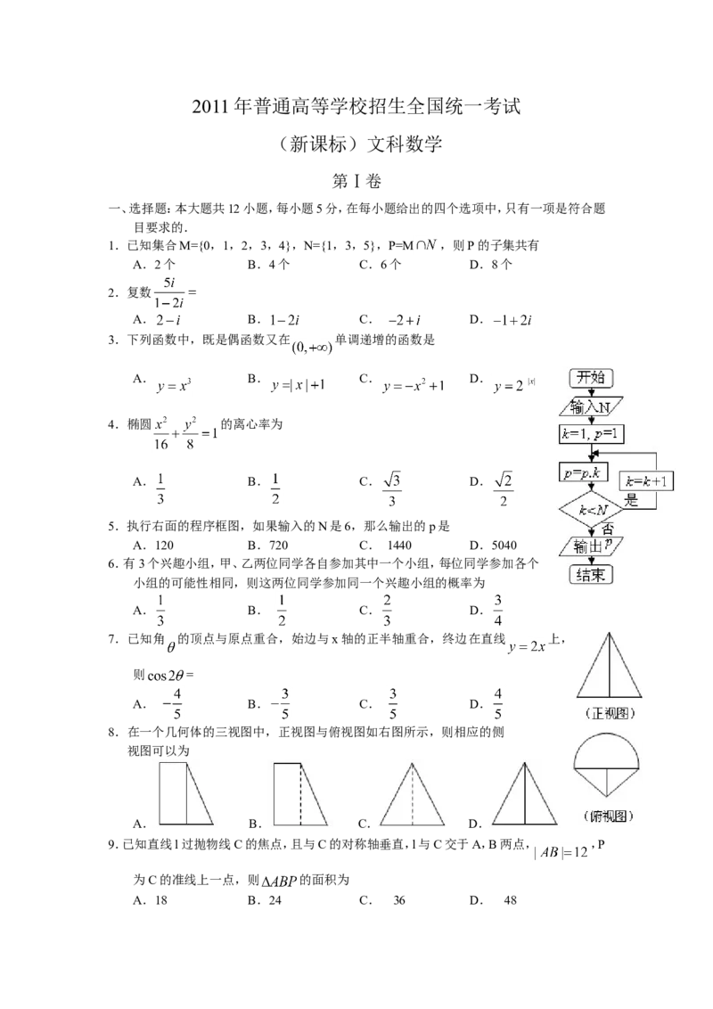 《2011年海南省高考文科数学试题及答案_高考一二三轮复习_数学_2027年高考数学专项复习更新中_2008年-2026年数学高考真题-G427_2008-2020年高考_2008-2020年_地方卷_地方卷高考文科数学》第1页预览