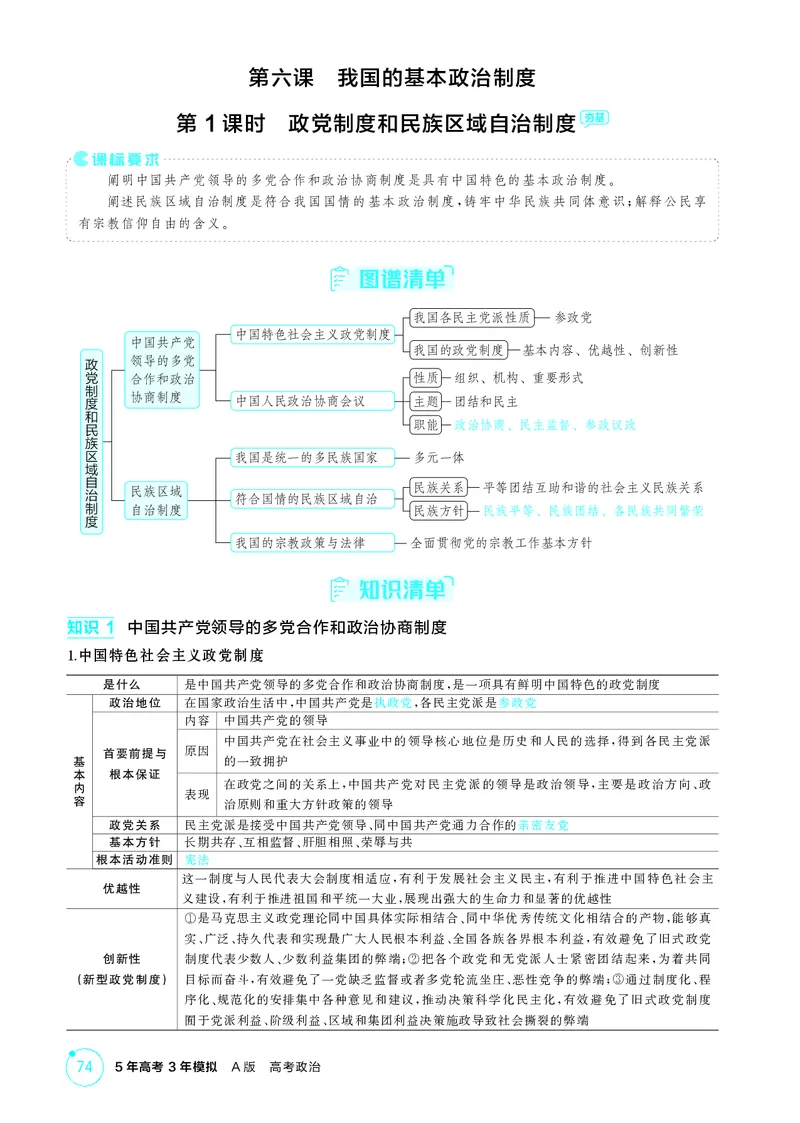 《1_精讲册-第1课时政党制度和民族区域自治制度_2026版教学资源包_202653高考总复习A版_山东版_2026版.山东版.选考总复习.政治.5·3A版_一、图书电子教参_必修3政治与法治_2_精讲册PDF》第1页预览