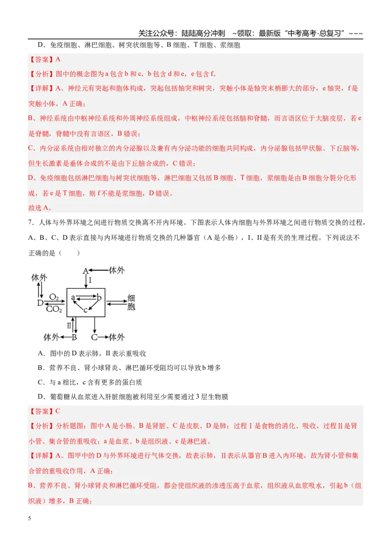 《第八单元稳态与调节（综合训练）（黑吉辽蒙专用）（教师版）_06-生物-高考总复习_一轮复习_2026年-生物高考一轮复习_2026年高考生物一轮课件+讲义+练习（黑吉辽蒙专用）-G330》第5页预览