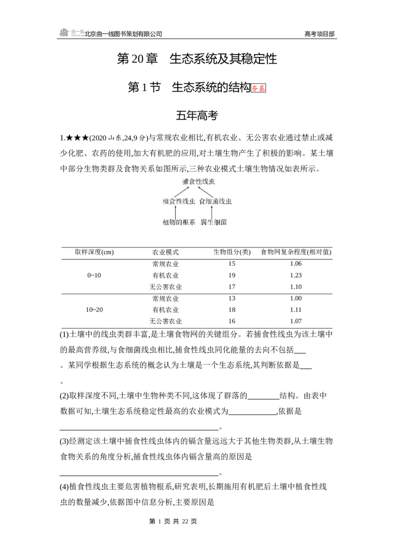 《1_精练册Word-第20章　生态系统及其稳定性_2026版教学资源包_202653高考总复习A版_山东版_2026版.山东版.选考总复习.生物.5·3A版_第4部分生物与环境_第20章生态系统及其稳定性_5_习题WORD》第1页预览