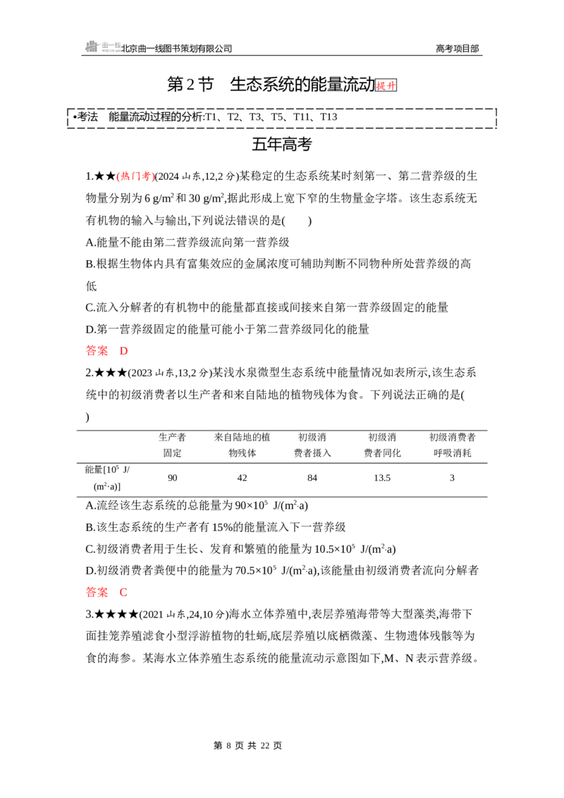 《1_精练册Word-第20章　生态系统及其稳定性_2026版教学资源包_202653高考总复习A版_山东版_2026版.山东版.选考总复习.生物.5·3A版_第4部分生物与环境_第20章生态系统及其稳定性_5_习题WORD》第8页预览
