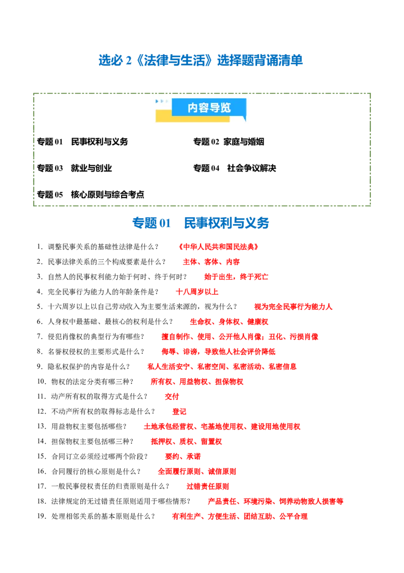《背诵06选必2《法律与生活》选择题背诵清单（含5个专题，100小问）2026年高考政治终极冲刺讲练测_zheng治_2026年-政治高考专项复习_2026年高考政治终极冲刺讲练测（全国通用）-G459_2026版》第1页预览