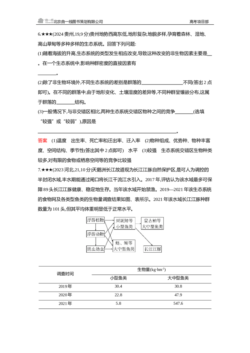 《1_精练册Word—第19章群落及其演替_2026版教学资源包_202653高考总复习A版_新高考_生物_教师A版2026年.新高考版.生物.53_第4部分生物与环境_第19章群落及其演替_3_习题WORD》第3页预览