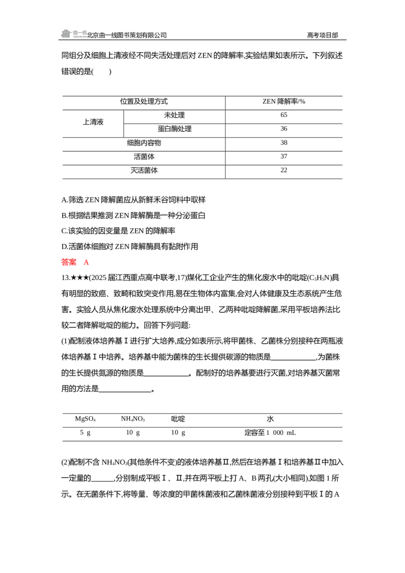 《1_精练册Word—第22章发酵工程_2026版教学资源包_202653高考总复习A版_新高考_生物_教师A版2026年.新高考版.生物.53_第5部分生物技术与工程_第22章发酵工程_3_习题WORD》第8页预览