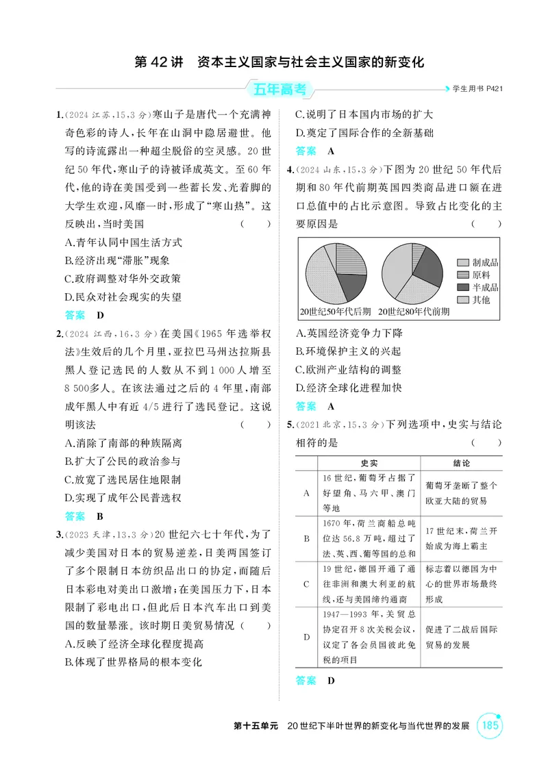 《1_精练册-第十五单元　20世纪下半叶世界的新变化与当代世界的发展_2026版教学资源包_202653高考总复习A版_山东版_2026版.山东版.选考总复习.历史.5·3A版_二、教师用书PDF_第三部分世界史》第5页预览