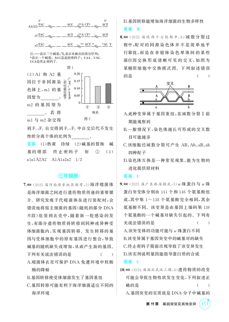 《1_精练册第11章基因突变及其他变异_2026版教学资源包_202653高考总复习A版_新高考_生物_教师A版2026年.新高考版.生物.53_第2部分遗传与进化_第11章基因突变及其他变异_4_PDF教参电子书》第3页预览