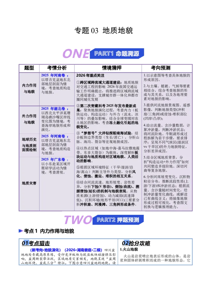 《猜押03地质地貌（原卷版）_地理_2026年-地理高考专项复习_2026年高考地理终极冲刺讲练测（全国通用）-G459_2026版》第1页预览