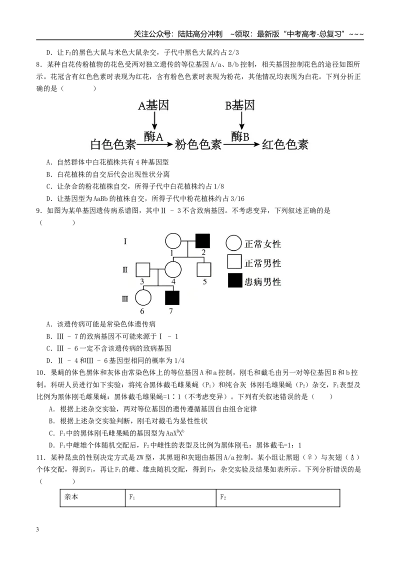 《第五单元基因的传递规律（综合训练）（学生版）（全国通用）_06-生物-高考总复习_一轮复习_2026年-生物高考一轮复习_2026年高考生物一轮复习讲义+练习+课件（新教材新高考）-G55_2026版》第3页预览