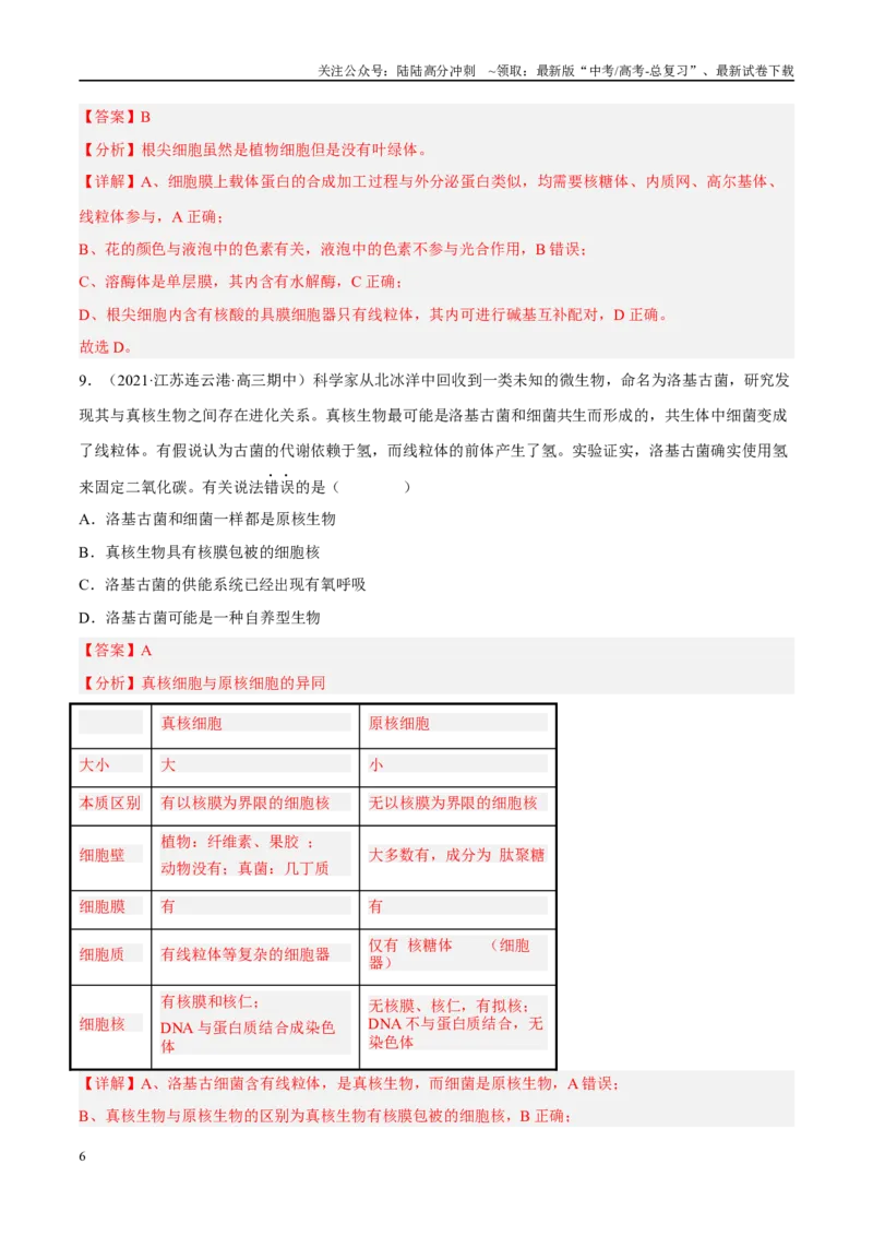 《解密02细胞的基本结构（分层训练）（解析版）_06-生物-高考总复习_二轮复习_2024年_2024年新教材高考生物二轮复习讲义分层训练题考点_资料》第6页预览