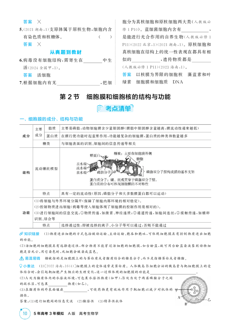 《1_精讲册-第2章　细胞的基本结构_2026版教学资源包_202653高考总复习A版_江苏版_2026版.江苏版.选考总复习.生物.5·3A版_第1部分分子与细胞_第2章细胞的基本结构_2_精讲册PDF》第2页预览