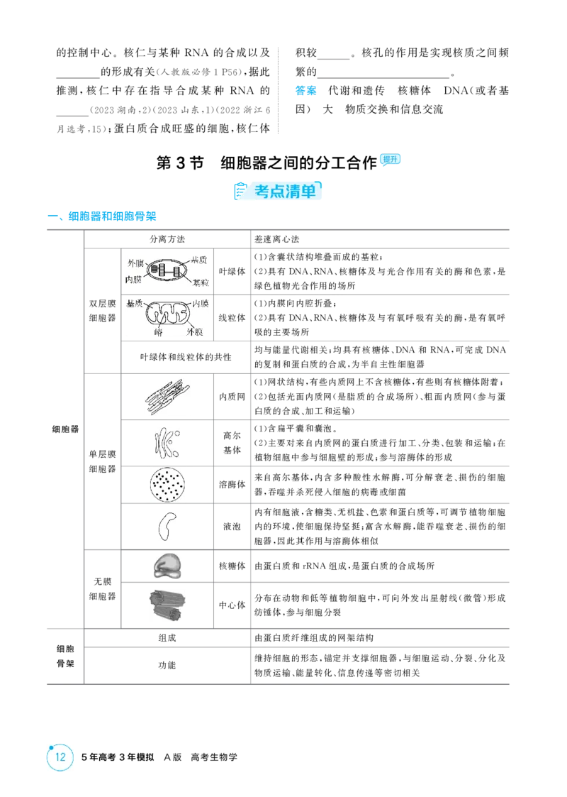《1_精讲册-第2章　细胞的基本结构_2026版教学资源包_202653高考总复习A版_江苏版_2026版.江苏版.选考总复习.生物.5·3A版_第1部分分子与细胞_第2章细胞的基本结构_2_精讲册PDF》第4页预览