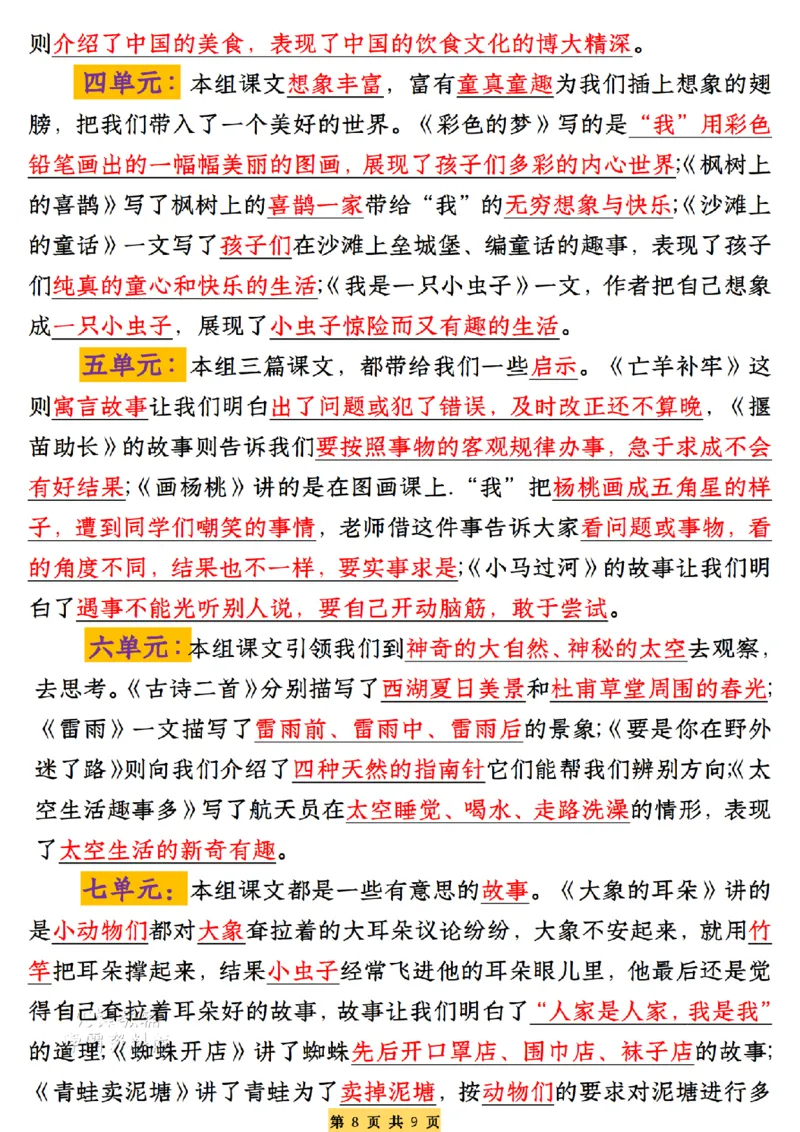 《二年级（下）语文期末复习全册必备考点总结（练习+答案）_2年级下册同步教辅_2下-语文_二下语文-重点必备资料》第8页预览