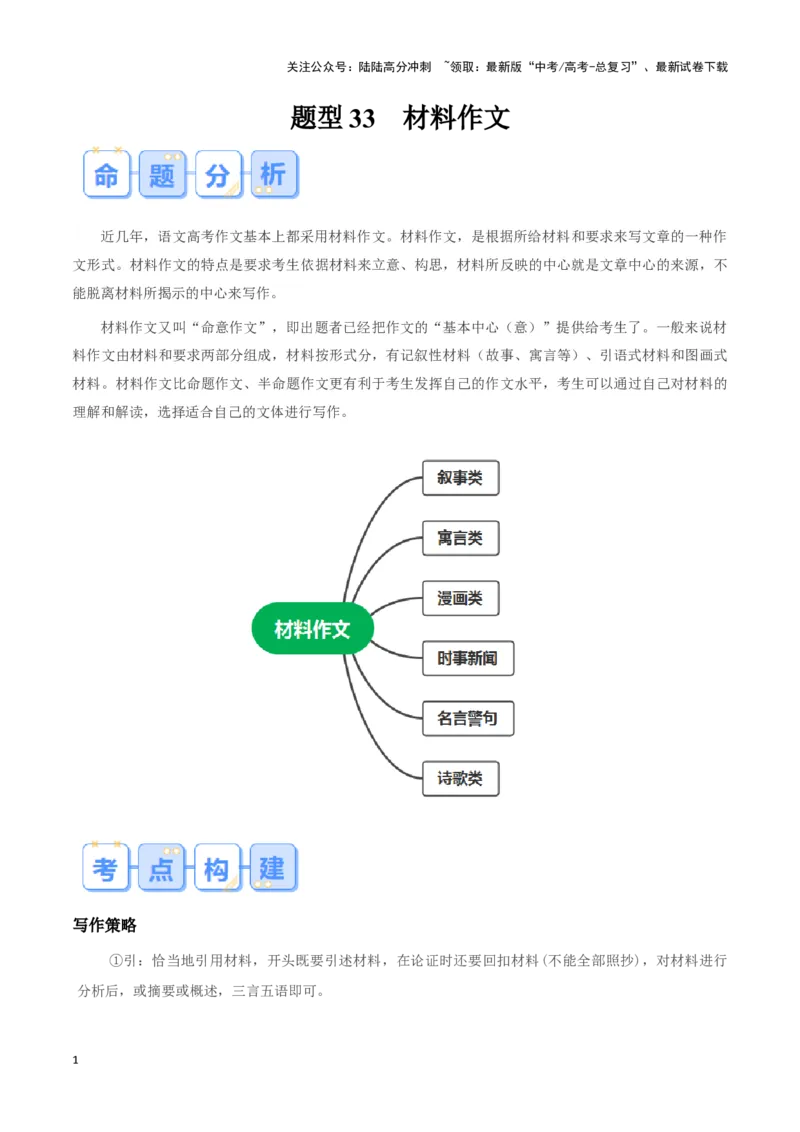 《题型33材料作文（答题模版）高考语文答题技巧与模板构建_专项复习_2024年_2024年高考语文答题技巧与模板构建》第1页预览