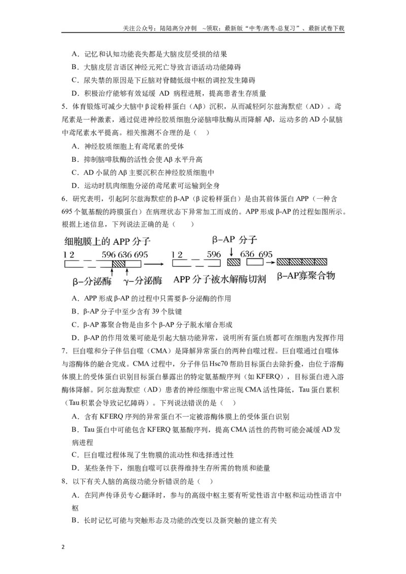 《题型13阿兹海默症（原卷版）_06-生物-高考总复习_专项复习_2024年_2024年高考生物热点题型押题习题专项训练全国通用_资料》第2页预览