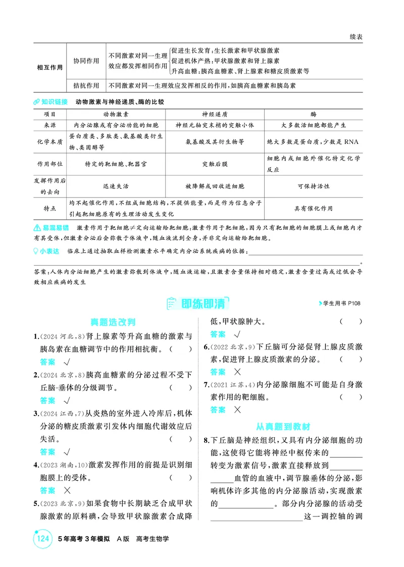 《1_精讲册-第12章体液调节_2026版教学资源包_202653高考总复习A版_浙江版_2026版.浙江版.选考总复习.生物.5·3A版_第3部分稳态与调节_第12章体液调节_2_精讲册PDF》第4页预览