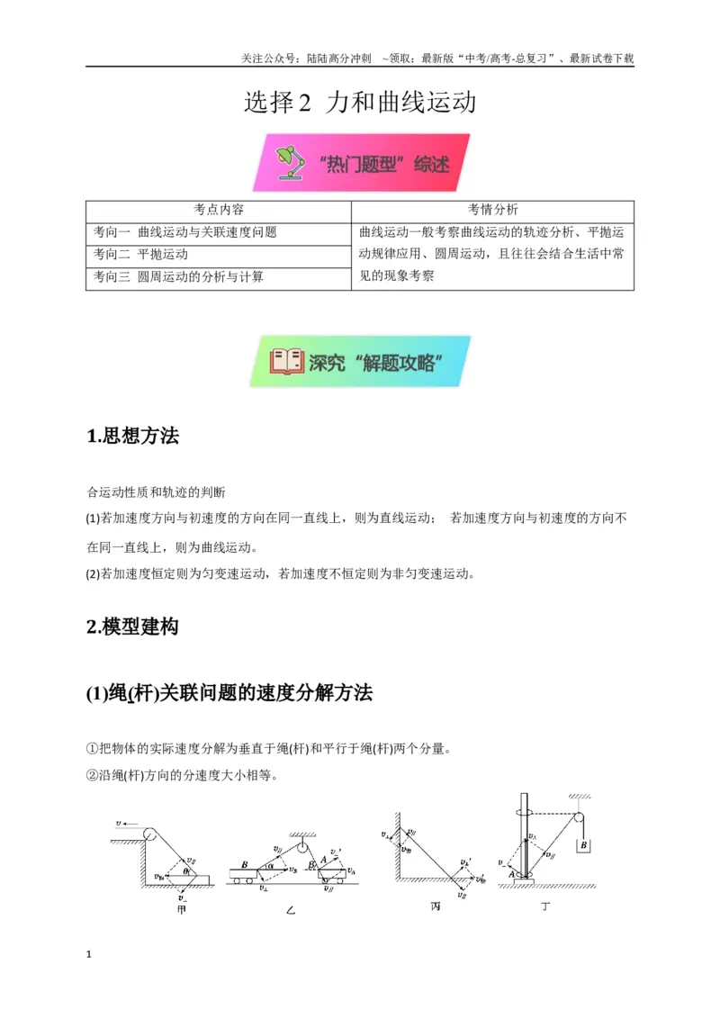 《选择2力和曲线运动（学生版）_04-物理-高考总复习_二轮复习_2025年_2025届高考物理二轮复习热点题型归类_资料_2025版》第1页预览