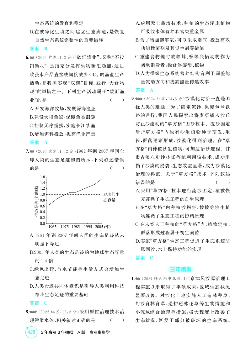 《1_精练册-第21章人与环境_2026版教学资源包_202653高考总复习A版_湖南版_2026版.湖南版.选考总复习.生物.5·3A版_第4部分生物与环境_第21章人与环境_4_PDF教参电子书》第2页预览