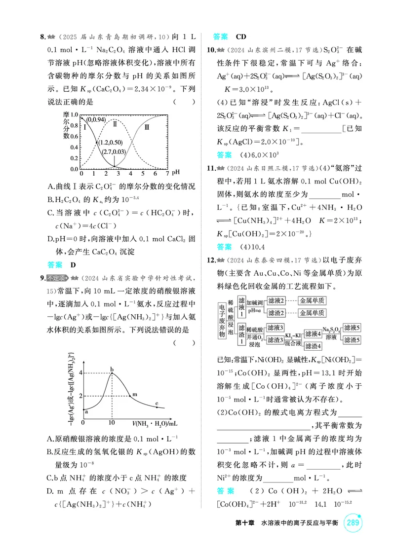 《1_精练册-第十章　水溶液中的离子反应与平衡_2026版教学资源包_202653高考总复习A版_山东版_2026版.山东版.选考总复习.化学.5·3A版_二、教师用书PDF_第十章水溶液中的离子反应与平衡》第9页预览