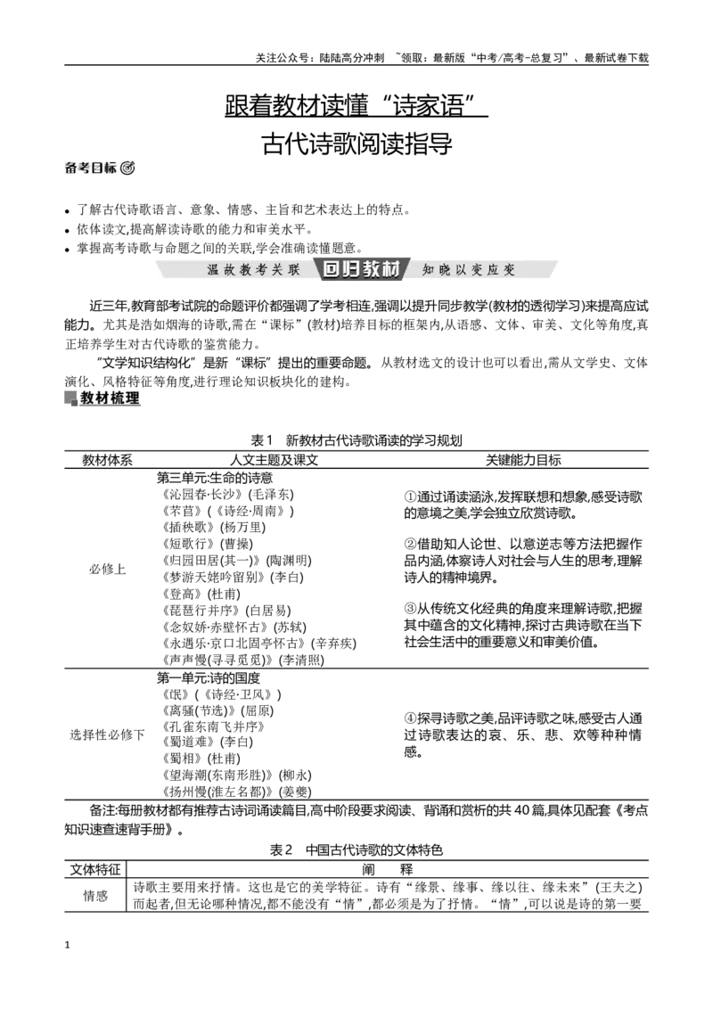 《跟着教材读懂“诗家语”古代诗歌阅读指导-（全国通用）_专项复习_2024年_2024年高考语文专题探究与实战演练考点真题写作全国通用_资料》第1页预览