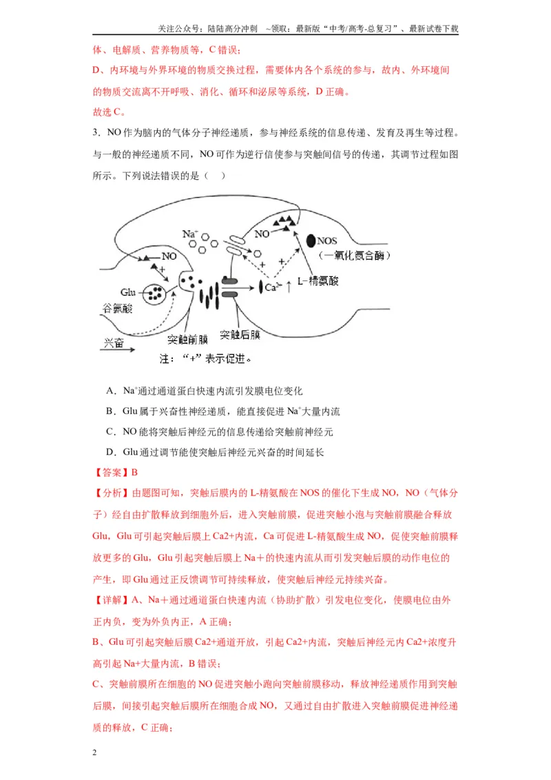 《第八单元生命活动的调节（测试卷）（解析版)_06-生物-高考总复习_一轮复习_2024年_2024年高考生物一轮复习重难点专项突破_资料》第2页预览