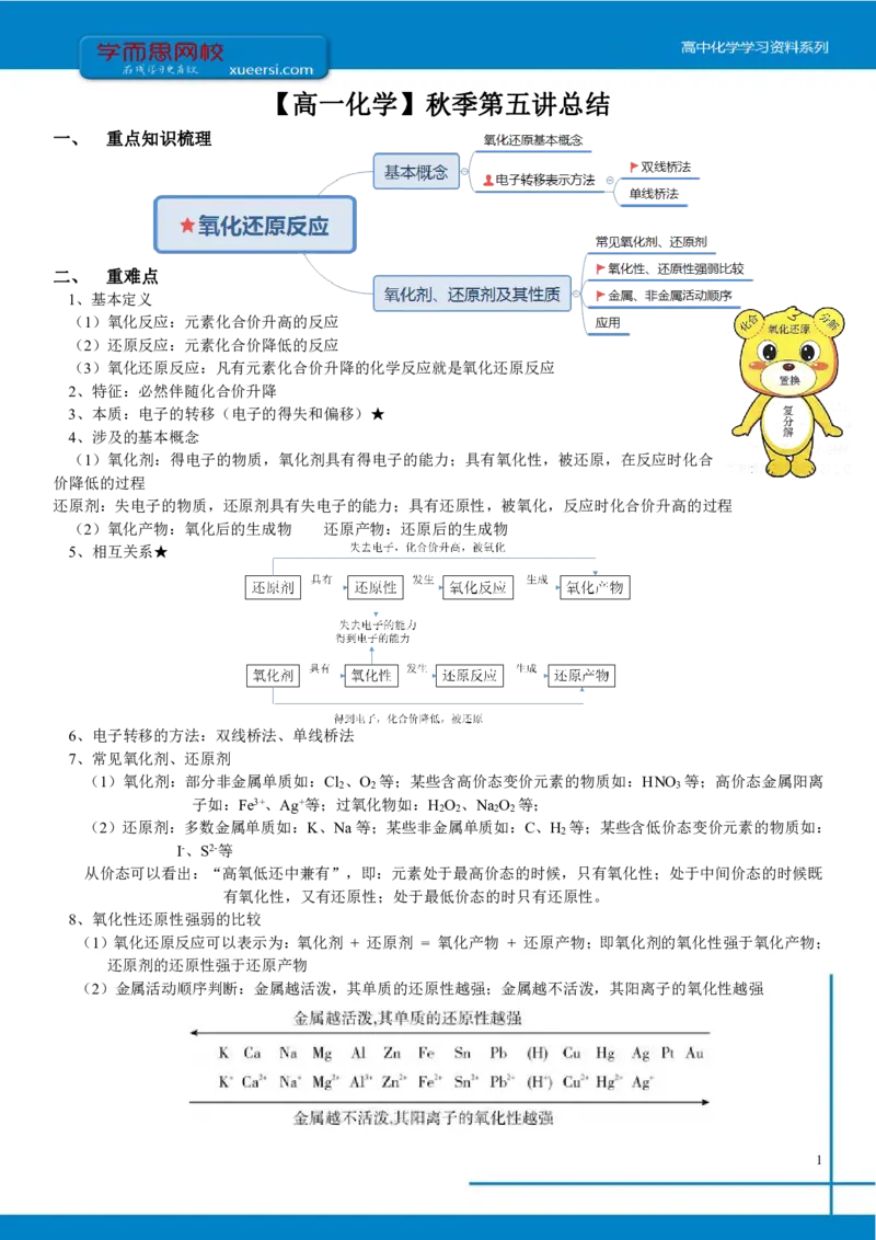《第五讲总结-c4864489f1ce_学而思高一全套_2019秋季高一1_2019秋高一化学腾飞班（课改）李炜_总结》第1页预览