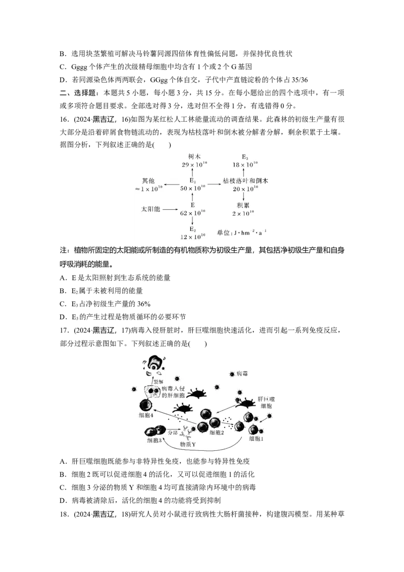《2024年吉林省普通高等学校招生选择性考试(吉林、辽宁、黑龙江)生物学_2026版高中《二三轮复习+冲刺复习》_2021-2025生物高考题_2024生物高考题_学生》第5页预览