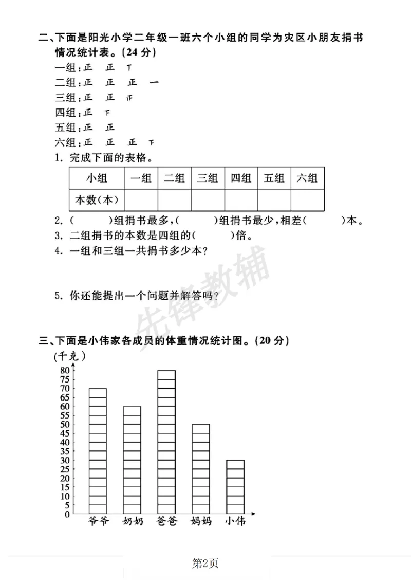 《二年级（下）数学第八单元拔尖测试卷.1《北师版》_2年级下册同步教辅_2下-数学_二下数学-单元+期中+期末试卷_二下数学北师大版试卷_二下数学《北师大》单元测试卷》第2页预览