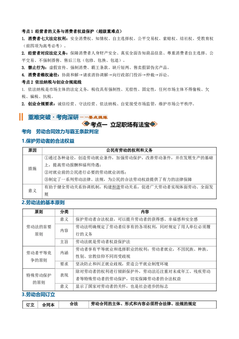 《第三单元就业与创业（知识清单）（全国通用）（学生版）_zheng治_2027年高考政治一轮_2027年高考政治一轮复习讲义+练习+课件（新教材新高考）-G55_2027版》第4页预览