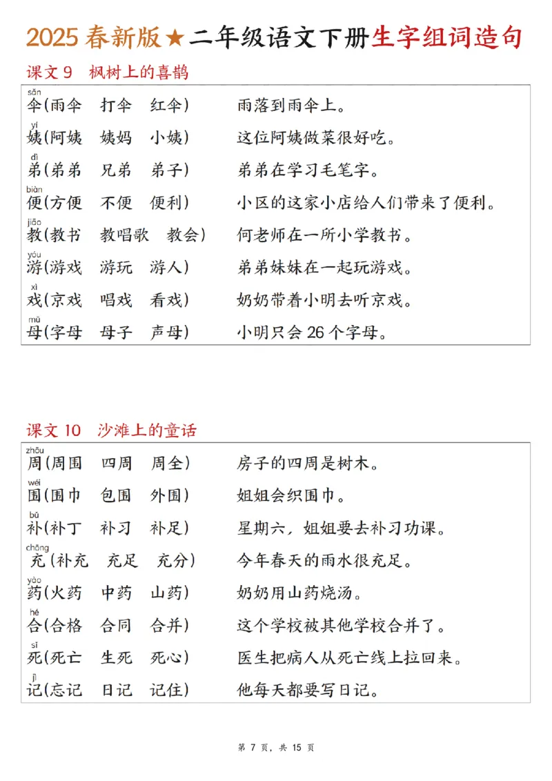 《二年级（下）语文生字组词造句.1_2年级下册同步教辅_2下-语文_二下语文-词语默写+注音》第7页预览