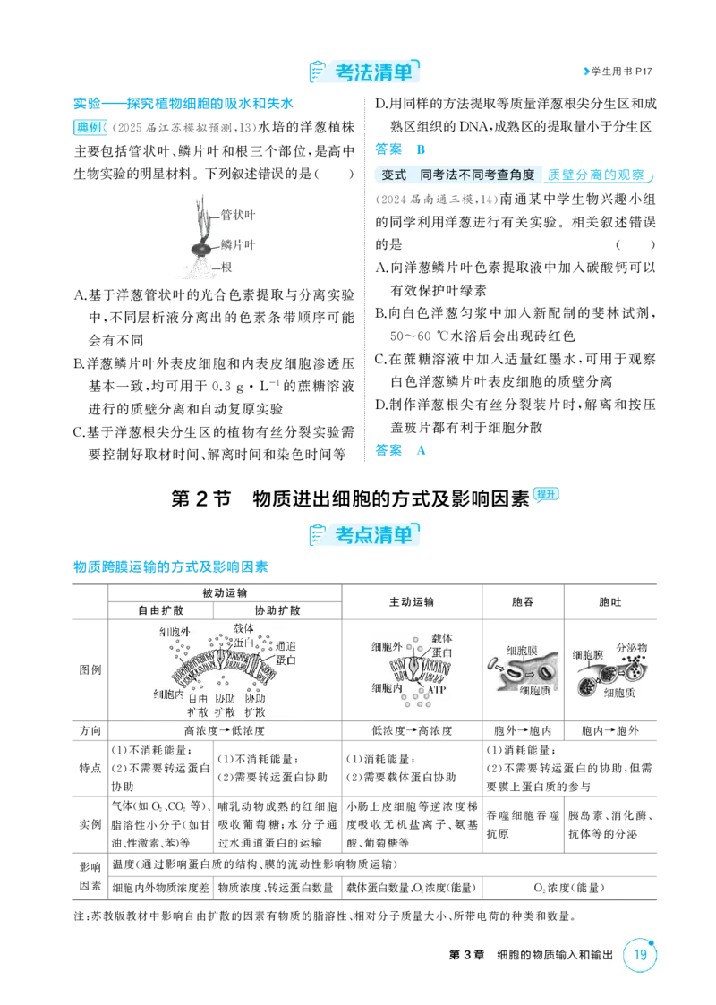 《1_精讲册-第3章　细胞的物质输入和输出_2026版教学资源包_202653高考总复习A版_江苏版_2026版.江苏版.选考总复习.生物.5·3A版_第1部分分子与细胞_第3章细胞的物质输入和输出_2_精讲册PDF》第3页预览