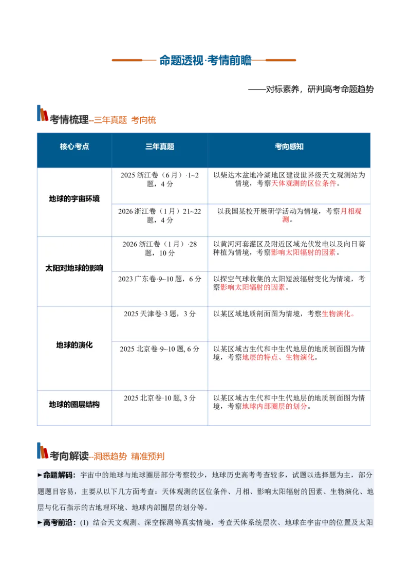 《第03讲地球的宇宙环境、演化历史、圈层结构（复习讲义）（全国通用）（学生版）_地理_2027年高考地理一轮_2027年高考地理一轮复习讲义+练习+课件（新教材新高考）-G55_2027版》第2页预览