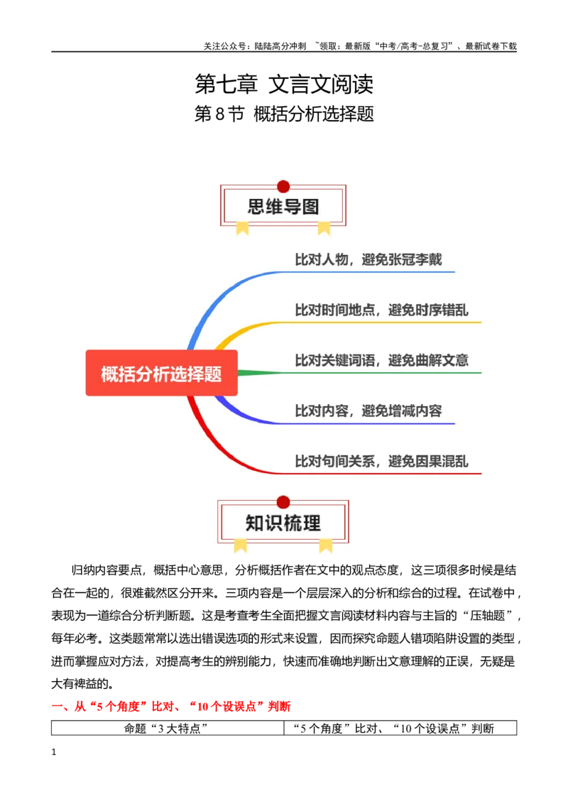 《第8节概括分析选择题-2024年高考语文一轮复习知识清单（全国通用）（解析版）_一轮复习_2024年_2024年高考语文一轮复习知识清单梳理典例全国通用_第7章文言文阅读》第1页预览
