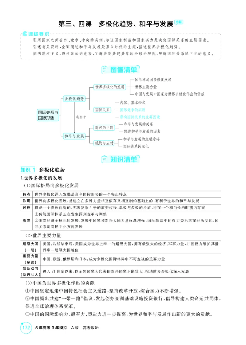 《1_精讲册-第三、四课　多极化趋势、和平与发展_2026版教学资源包_202653高考总复习A版_山东版_2026版.山东版.选考总复习.政治.5·3A版_一、图书电子教参_选择性必修1当代国际政治与经济》第1页预览