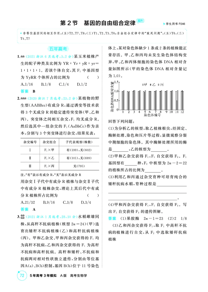《1_精练册-第5章遗传的基本规律_2026版教学资源包_202653高考总复习A版_浙江版_2026版.浙江版.选考总复习.生物.5·3A版_第2部分遗传与进化_第5章遗传的基本规律_1_精练册PDF》第6页预览