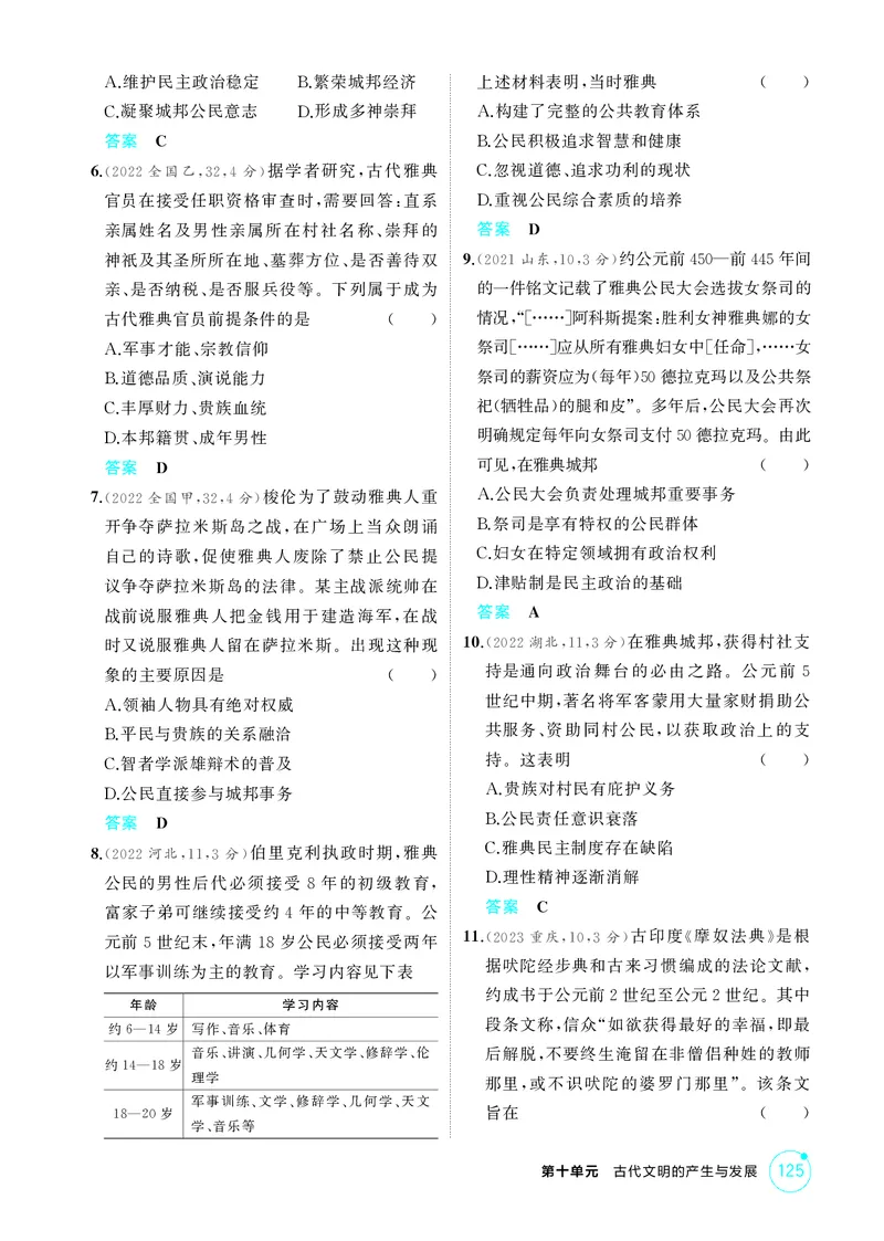 《1_精练册-第十单元　古代文明的产生与发展_2026版教学资源包_202653高考总复习A版_山东版_2026版.山东版.选考总复习.历史.5·3A版_二、教师用书PDF_第三部分世界史_1_精练册PDF》第2页预览