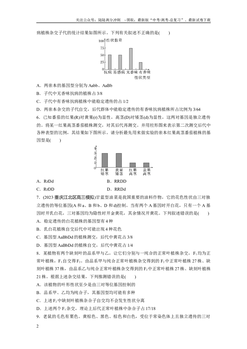 《第5单元　课时练5　基因自由组合定律基础题型突破_06-生物-高考总复习_一轮复习_2024年_2024高考生物大一轮复习课件讲义新人教版知识总结_2024年高考生物一轮复习讲义（新人教版）》第2页预览