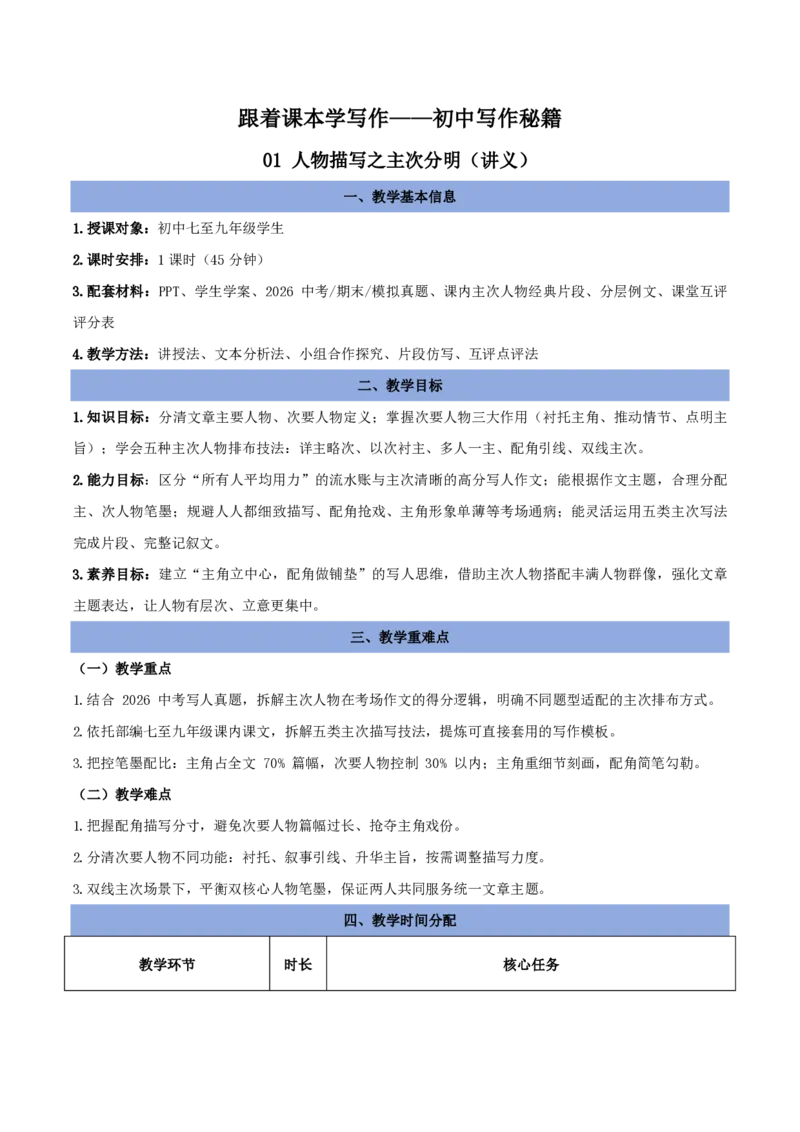 《01人物描写之主次分明（讲义）_2026秋初中教辅合集_2027学科网&_2027《中考语文作文之跟着课文学写作》专题（全国通用）[完整版]_四、人物描写》第1页预览