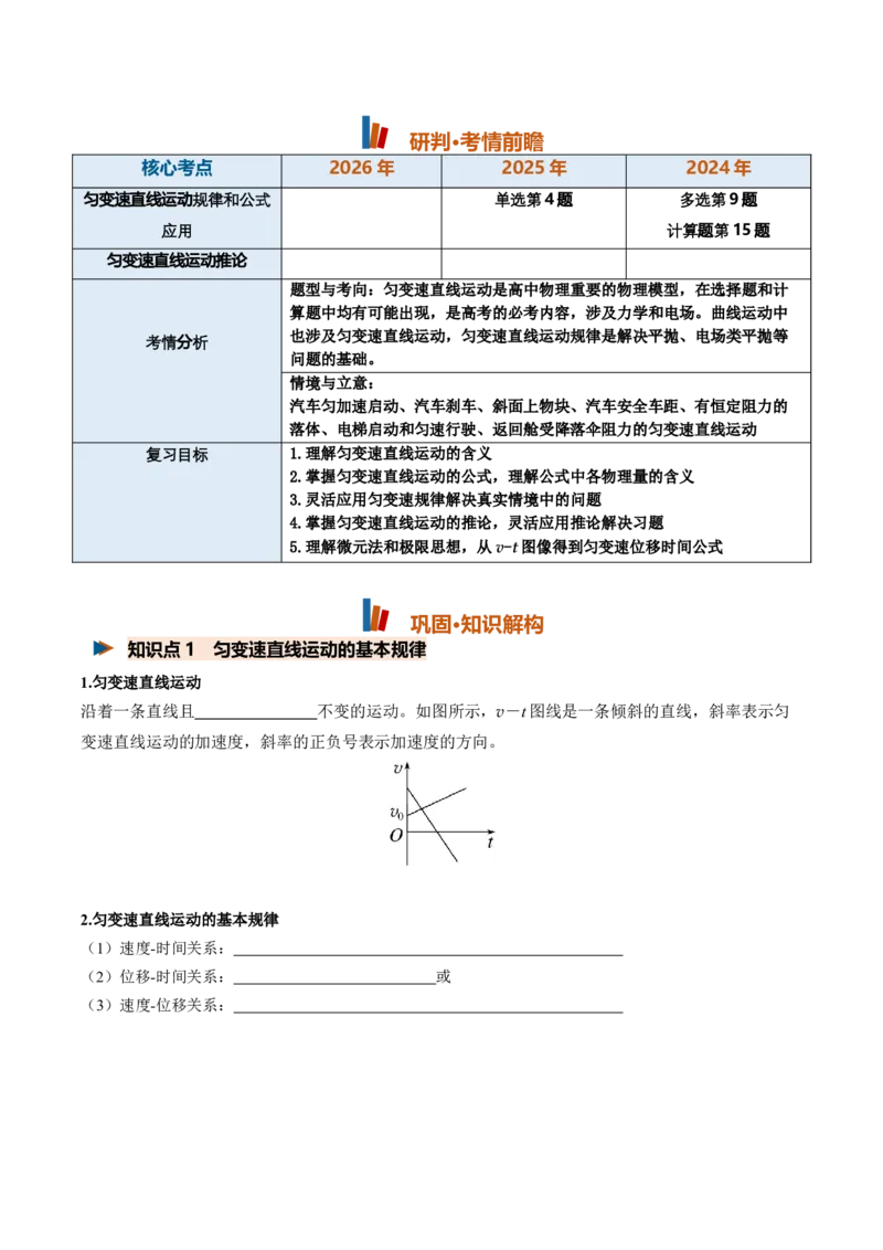 《第02讲匀变速直线运动的规律（专项训练）（安徽专用）（学生版）_地理_2027年高考地理一轮_2027年高考物理一轮课件+讲义+练习（安徽专用）-G326_2027版》第2页预览