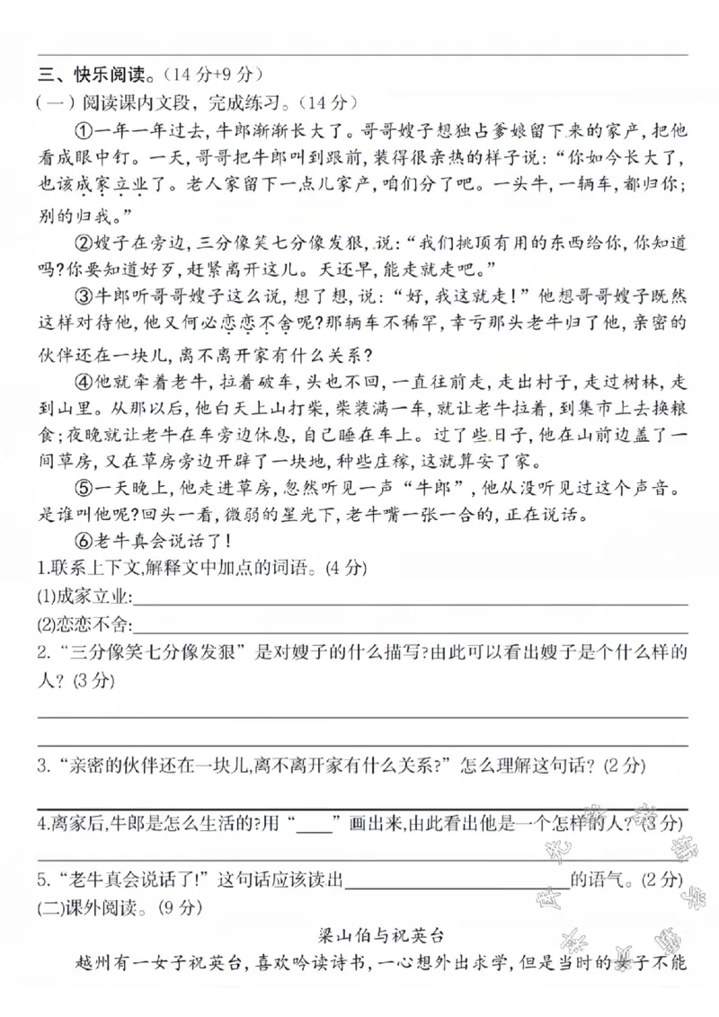 《五年级上册语文第三单元拔尖测试卷SY(1)_5年级上册同步教辅_5上语文_五上语文单元+期中+期末卷_五上语文单元卷》第3页预览