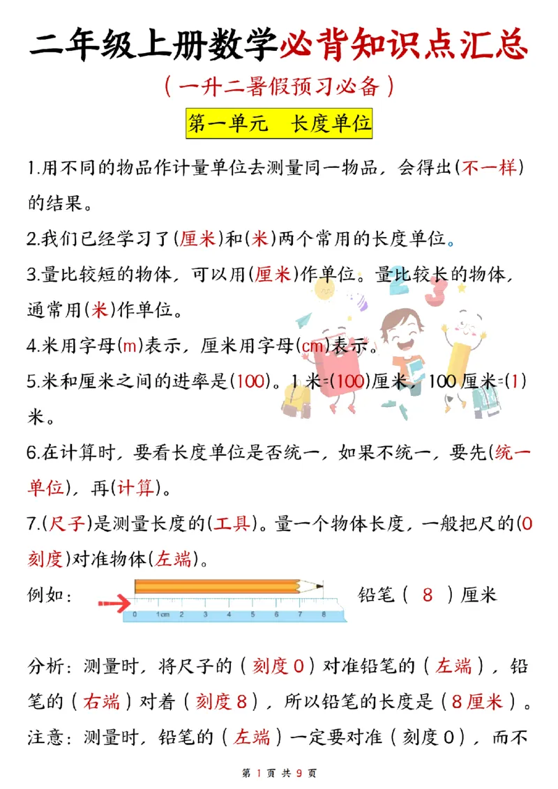 《二年级上册数学必背公式汇总_2年级上册同步教辅_2上-数学_二上数学-重点必背资料通用》第2页预览