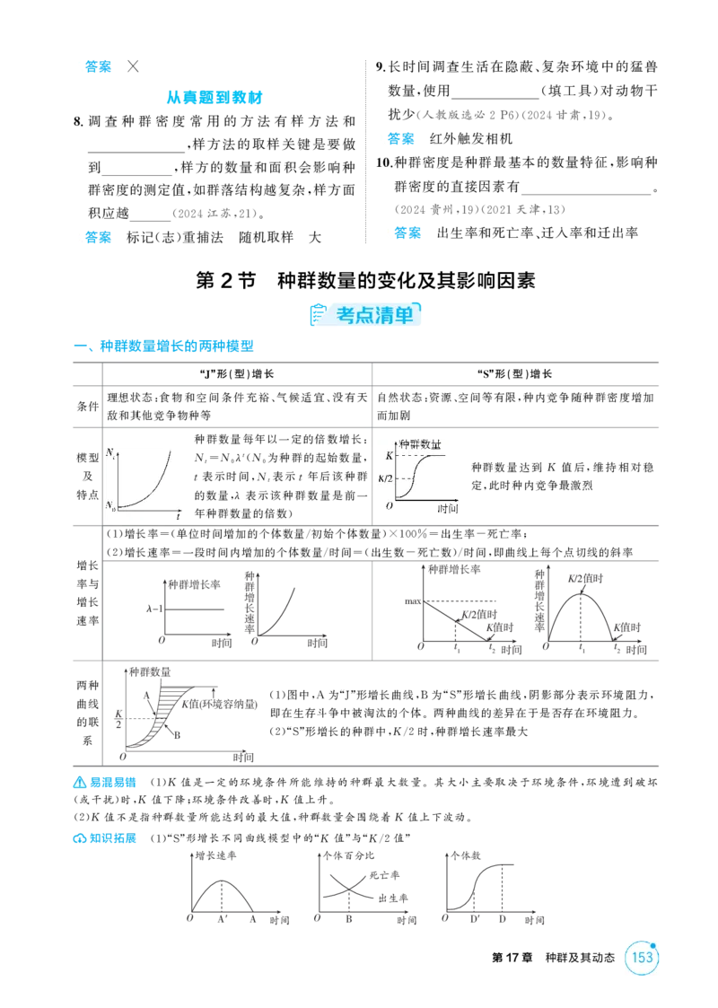 《1_精讲册-第17章　种群及其动态_2026版教学资源包_202653高考总复习A版_江苏版_2026版.江苏版.选考总复习.生物.5·3A版_第4部分生物与环境_第17章种群及其动态_2_精讲册PDF》第3页预览