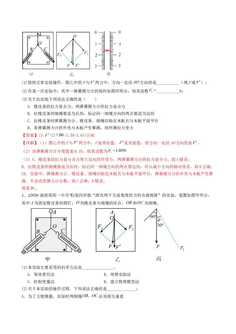 《第11讲探究两个互成角度的力的合成规律（专项训练）（湖南专用）（教师版）_地理_2027年高考地理一轮_2027年高考物理一轮课件+讲义+练习（湖南专用）-G331_2027版》第5页预览