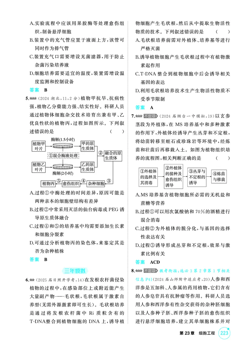 《1_精练册PDF-第23章细胞工程_2026版教学资源包_202653高考总复习A版_山东版_2026版.山东版.选考总复习.生物.5·3A版_第5部分生物技术与工程_第23章细胞工程_1_精练册PDF》第2页预览