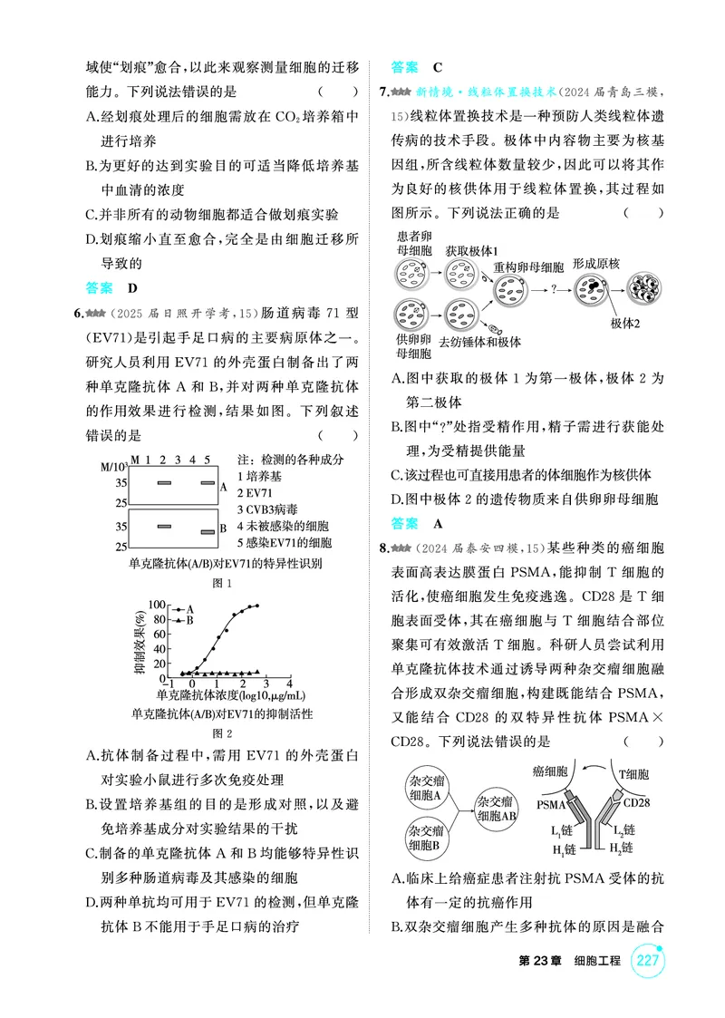 《1_精练册PDF-第23章细胞工程_2026版教学资源包_202653高考总复习A版_山东版_2026版.山东版.选考总复习.生物.5·3A版_第5部分生物技术与工程_第23章细胞工程_1_精练册PDF》第6页预览