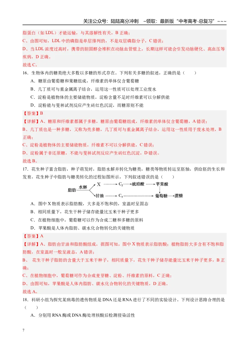 《第一单元细胞的概述及其组成分子（综合训练）（四川专用）（教师版）_06-生物-高考总复习_一轮复习_2026年-生物高考一轮复习_2026年高考生物一轮课件+讲义+练习（四川专用）-G335》第7页预览
