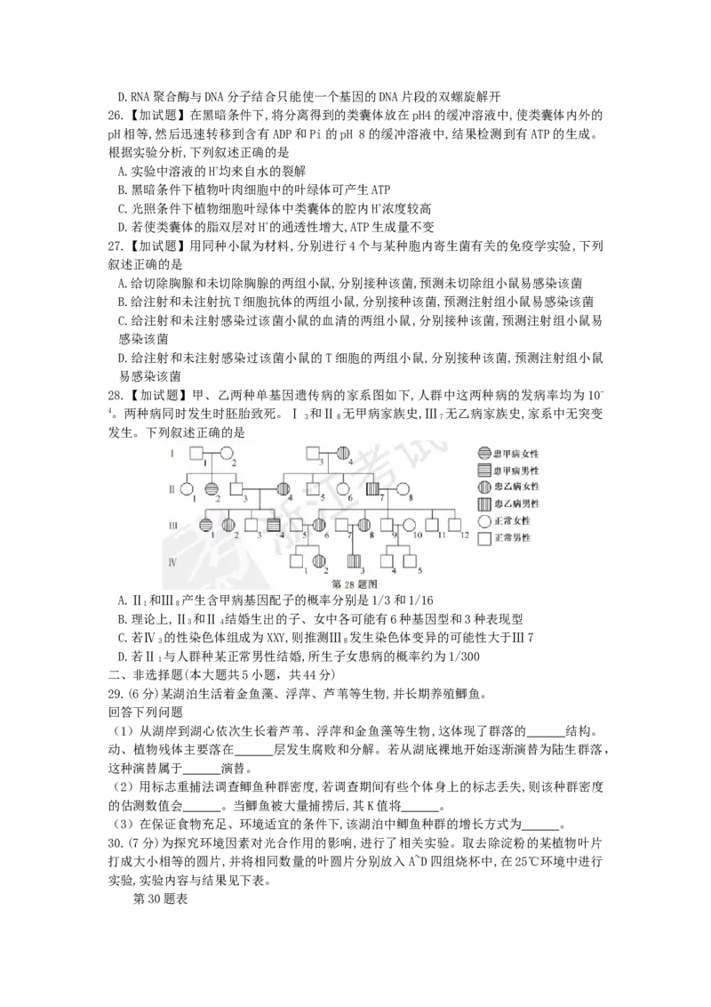 《2017年浙江省高考生物11月（含解析版）(1)_高考一二三轮复习_生物_2027年高考生物专项_2008年-2026年生物高考真题-G427_2008-2020年高考_地方卷_浙江高考生物08-21_A4word版》第4页预览
