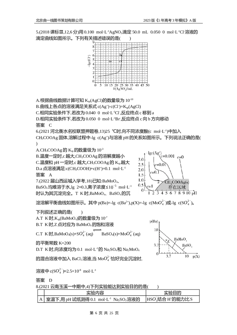 《1_2.试题部分WORD(1)_2023版教学资源包_2023版新高考版选考总复习化学5·3A版_14_专题十四盐类水解和沉淀溶解平衡_2_习题WORD版》第6页预览