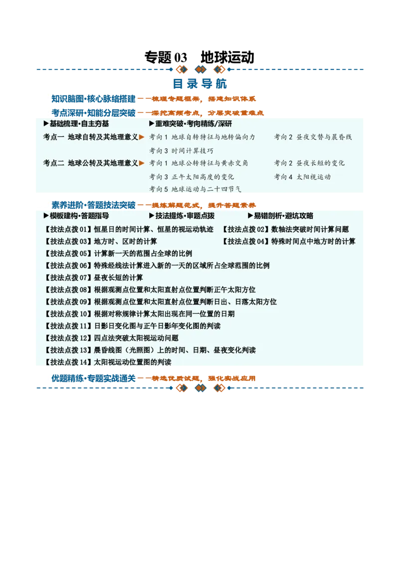 《专题03地球运动（知识清单）（全国通用）（学生版）_地理_2027年高考地理一轮_2027年高考地理一轮复习讲义+练习+课件（新教材新高考）-G55_2027版》第1页预览