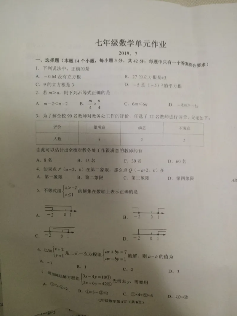 《2018-2019学年山东省临沂市沂水县七年级下册期末考试数学试卷含答案_初高中资料库_初中资料库（转存避免链接过期失效）_初中数学》第1页预览